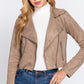 Long Slv Biker Faux Suede Short Jacket