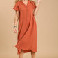Split neck button down midi dress with no lining