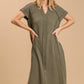 Split neck button down midi dress with no lining