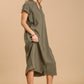 Split neck button down midi dress with no lining