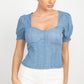 Puff Sleeve Sweetheart Denim Top